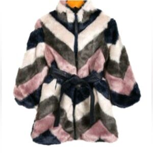 Imoga Multicolor Chevron Faux Fur Coat. HTF Excellent Condition. Size 4